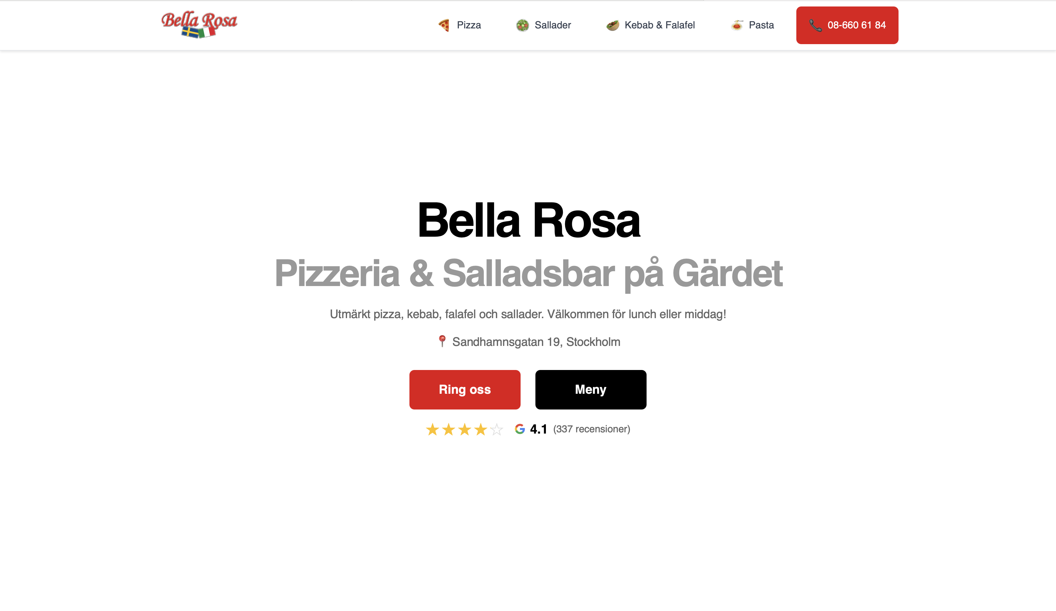 Bella Rosa pizzeria hemsida